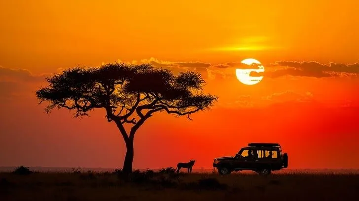 African safari vehicle at golden hour — Big Five game drive