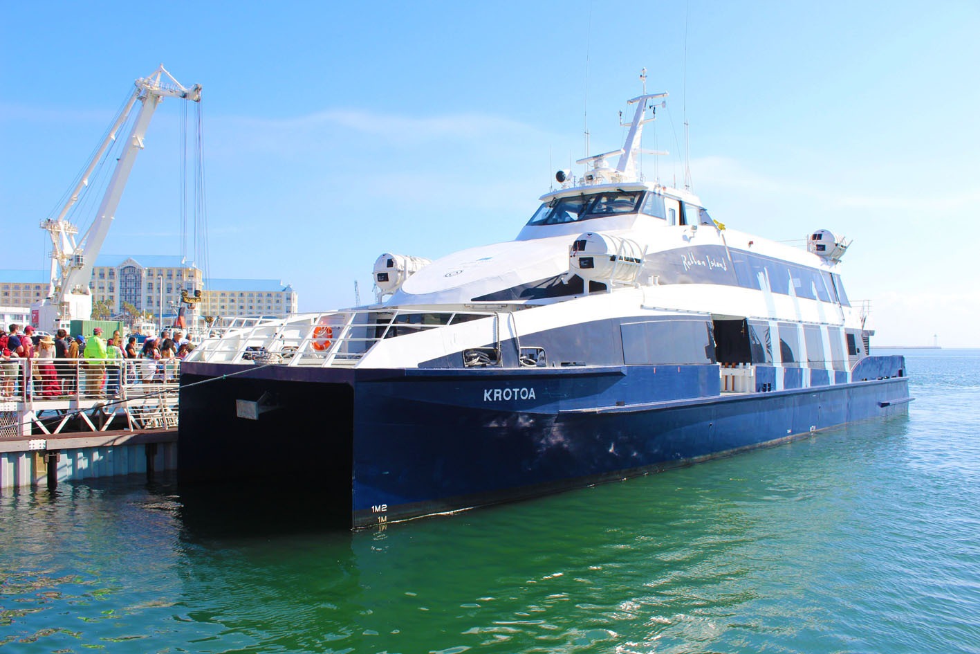 Robben Island ferry departing from V&A Waterfront with Table Mountain in the background